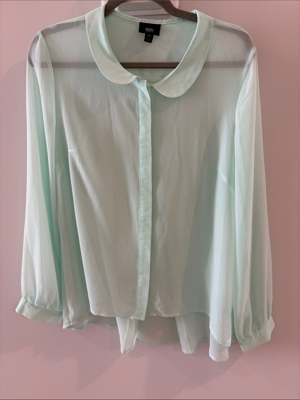 Mossimo Supply Co. Mint Green Chiffon Blouse with Peter Pan Collar